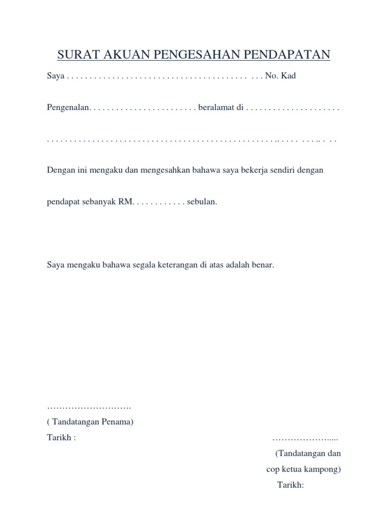 Surat Akuan Pengesahan Pendapatan Pdf