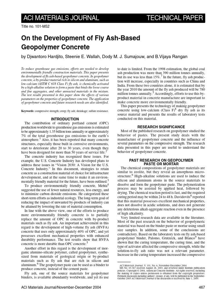 On the Development of Fly Ash-based Geopolymer Concrete | PDF ...