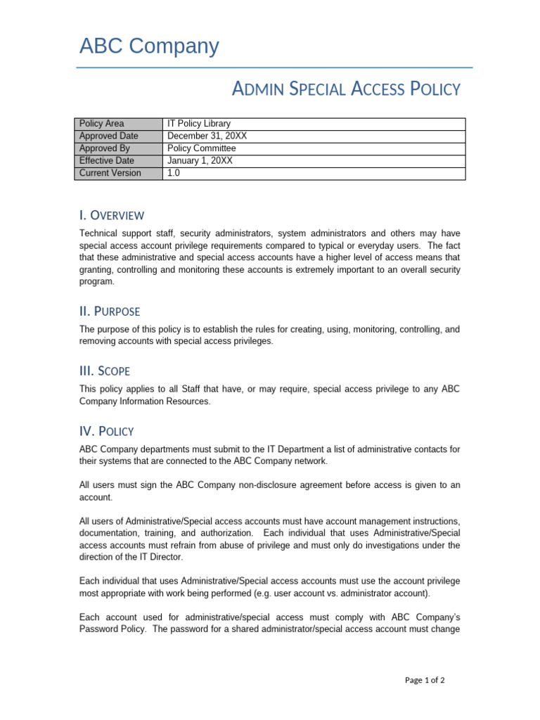 Admin Special Access Policy | PDF | Computer Security | Security