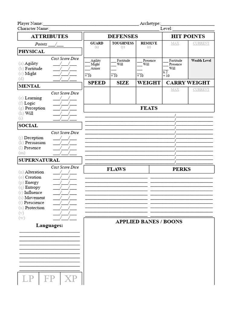 Open Legend Printable Character Sheet 12 White | PDF | Role Playing ...
