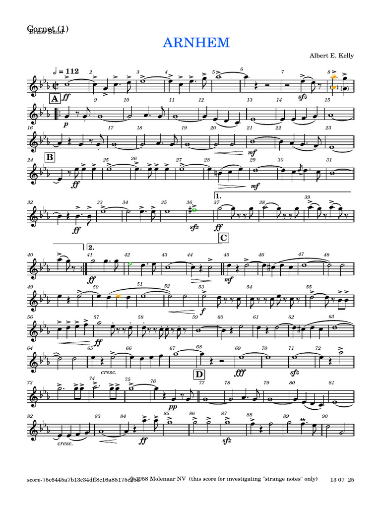 Arnhem March Albert E. Kelly Cornet 1 | PDF