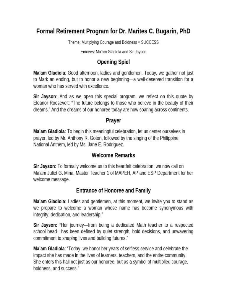 Retirement Program Script DR Bugarin | PDF