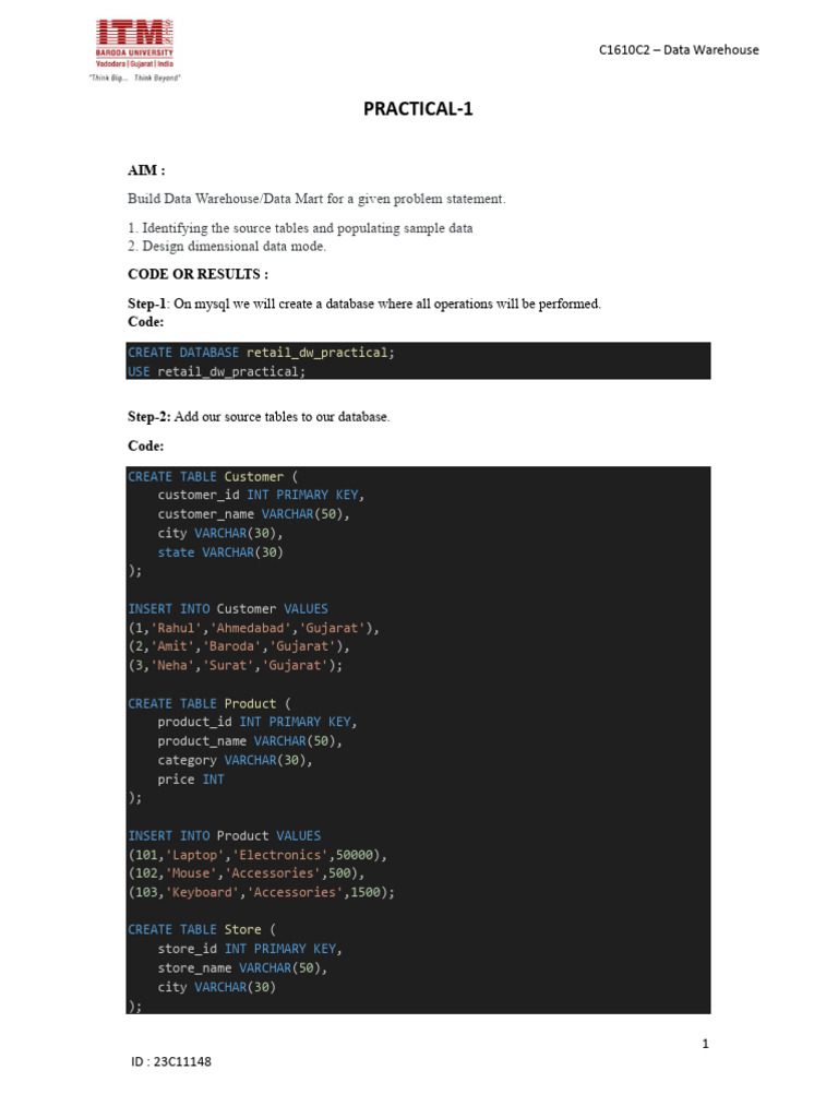 23C11148_Practical_1 | PDF | Data Model | Data Management