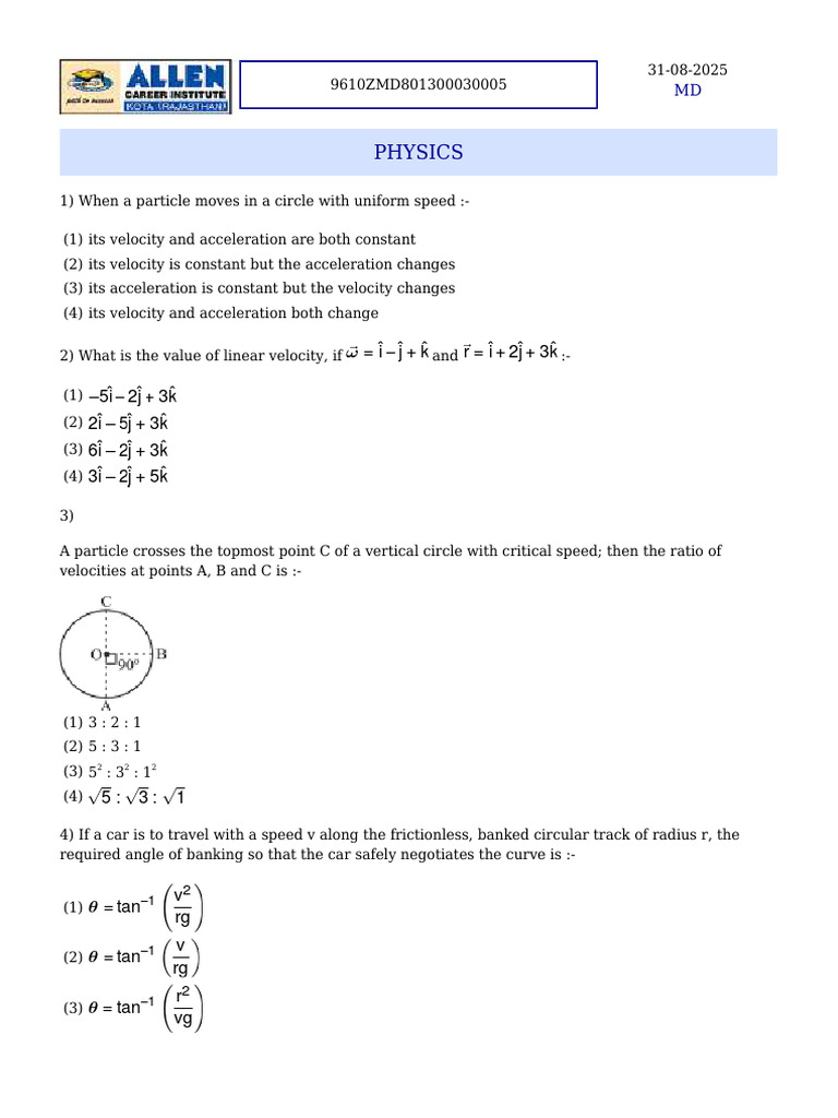 Minor Test 5 | PDF | Acceleration | Force