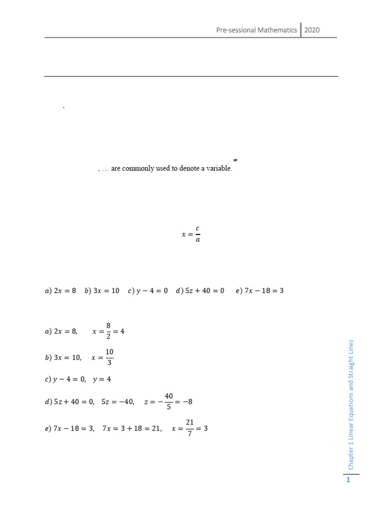Chapter 1 Linear Equations and Straight Lines | PDF | Equations | Line ...