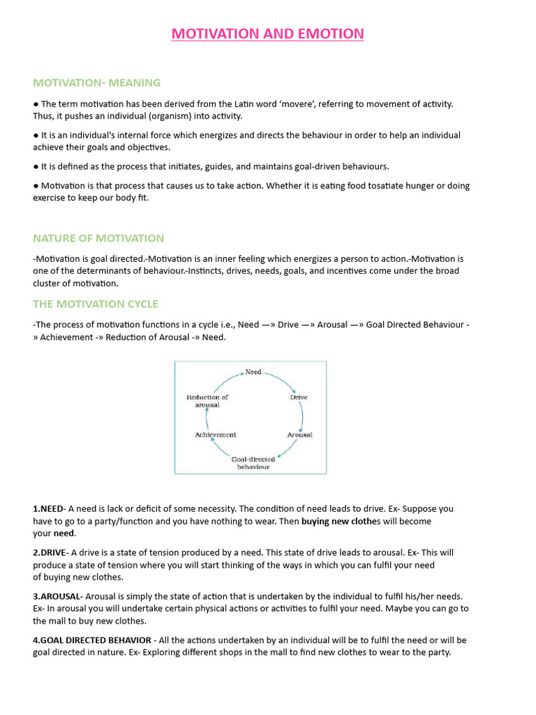 MOTIVATION and Emotion Notes | PDF | Nonverbal Communication | Emotions