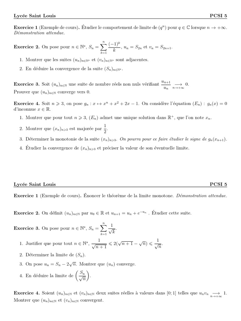 Colle 10 | PDF | Mathématiques | Analyse mathématique