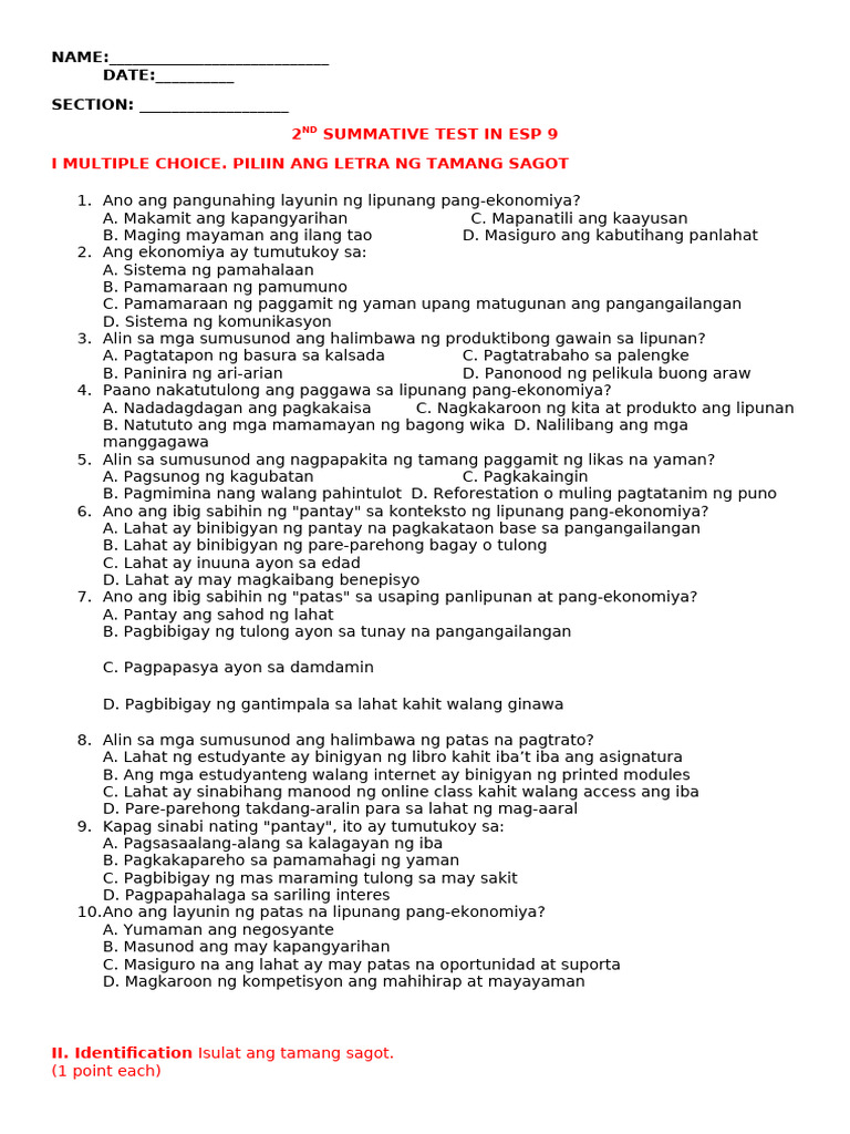 Summative Test 2 Esp9 | PDF