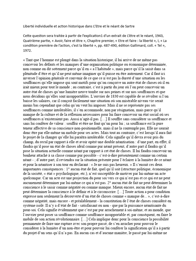 Sartre - Liberté | PDF | Liberté | Conscience