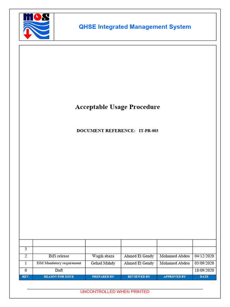 IT-PR-003 Acceptable Usage Procedure | PDF | Information Security ...