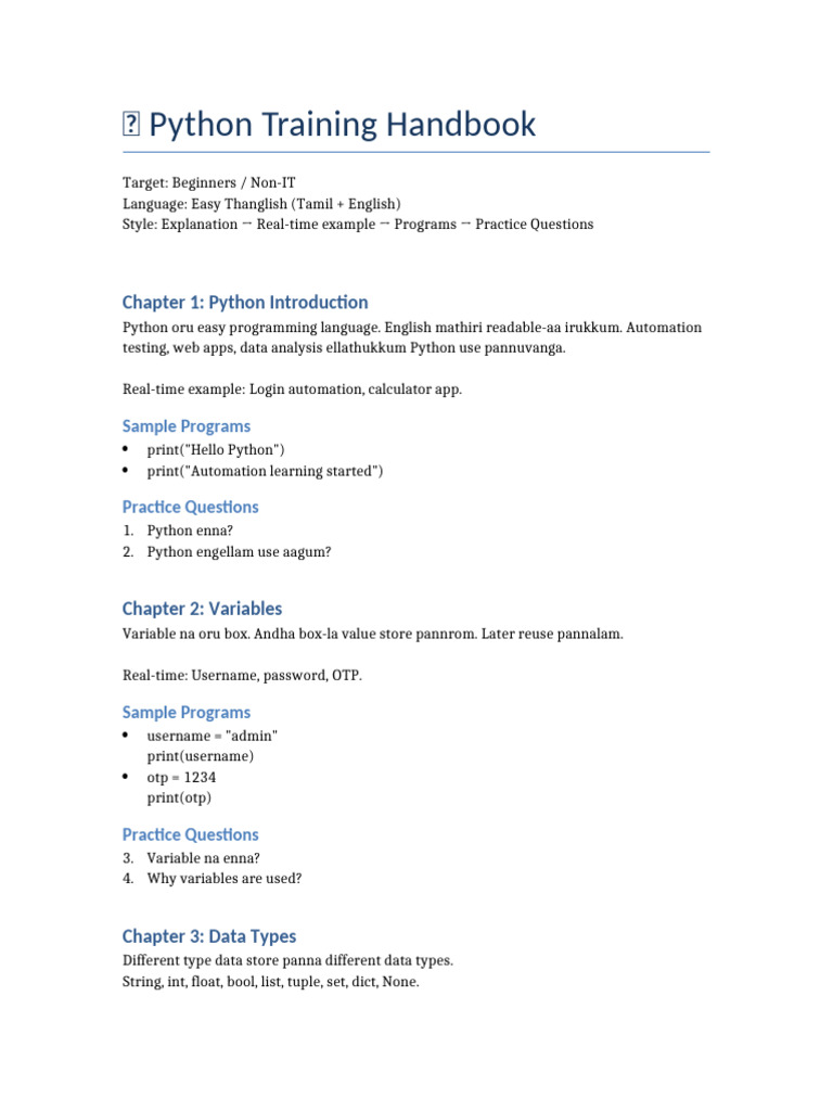 Python Training Handbook Easy | PDF | Python (Programming Language ...