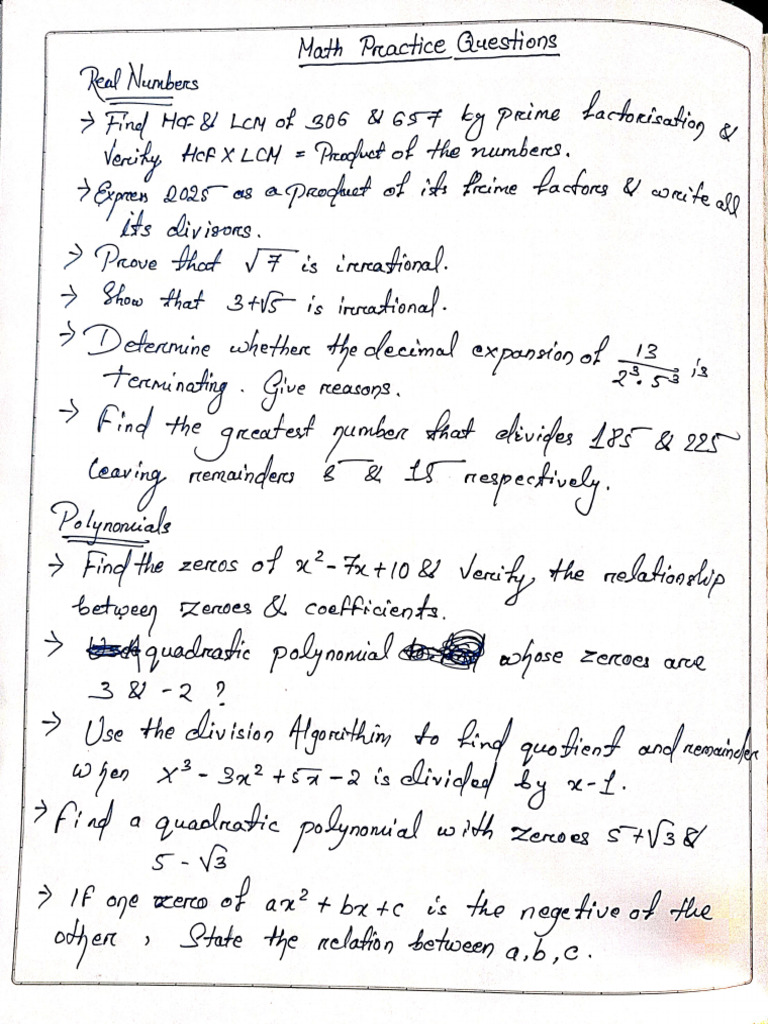 Class 10 Math Practice Questions | PDF