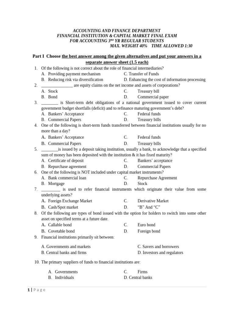 Financial Institution to Be Printed Final Exam Sebas | PDF | Bonds ...
