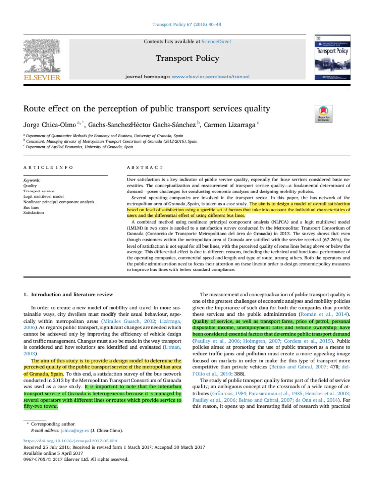Route Effect on the Perception of Public Transport Services Quality ...