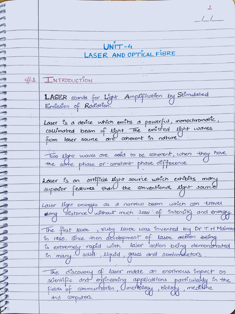 Unit-4 Part-1 (Laser) Laser and Optical Fibre | PDF