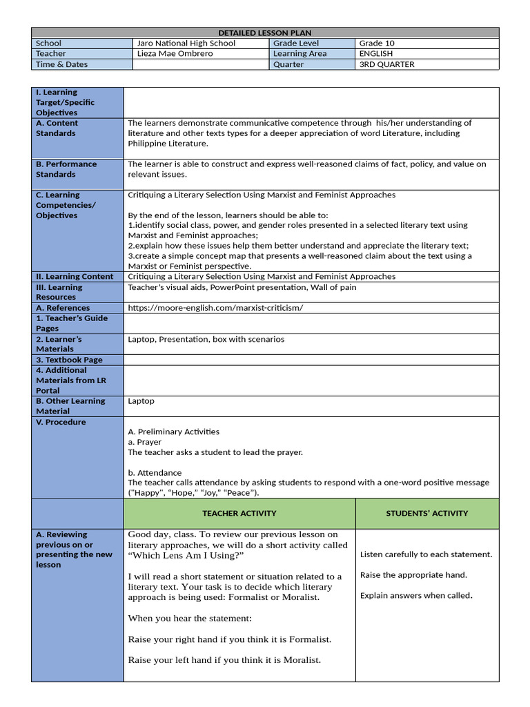 Lesson Plan Blank | PDF | Feminism | Gender Studies