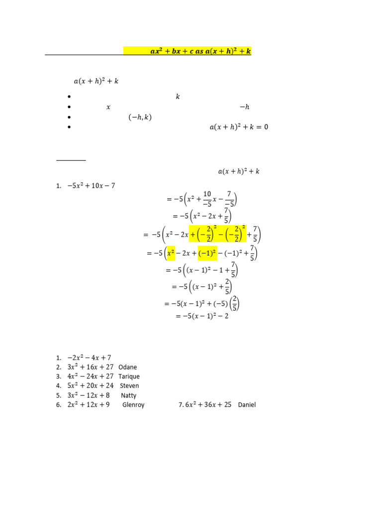 Add Maths Completing The Square | PDF | Mathematics | Algebra
