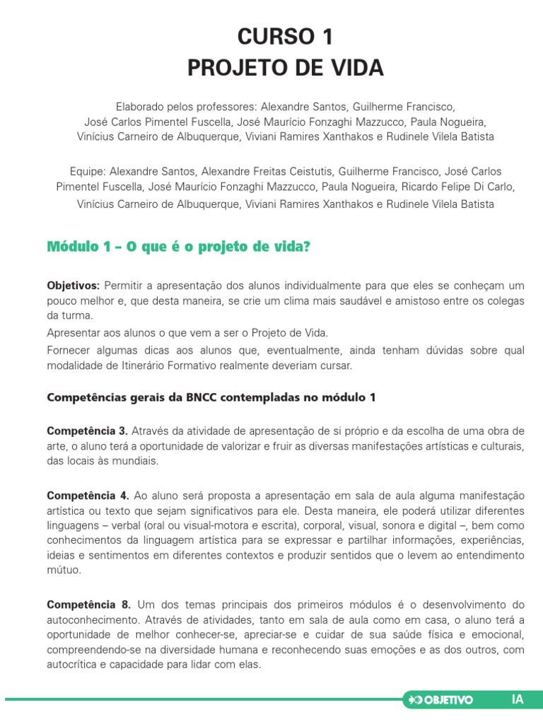 Cad C1 Itinerario Orientacao 1serie 1bim Projeto Vida | PDF | Empatia ...