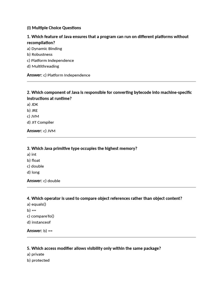 Oop Using Java Mid Exam Question Bank | PDF | Method (Computer ...