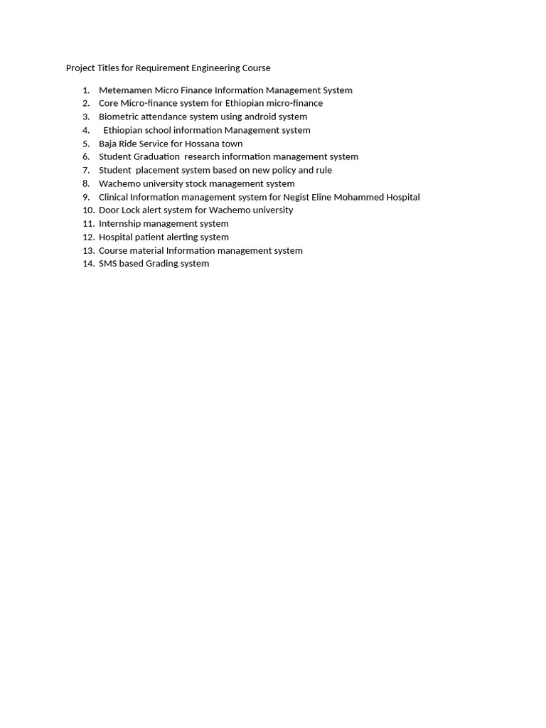 Project Titles For Requirement Engineering Course | PDF