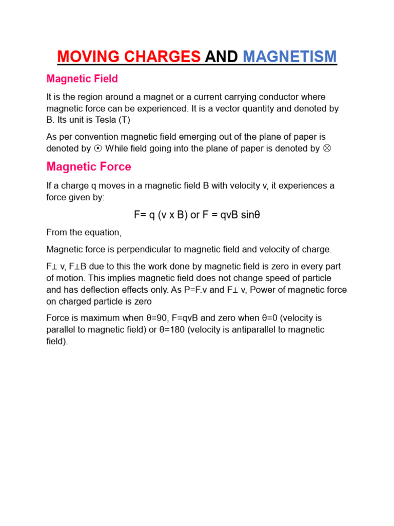 C4.Moving Charges and Magnetism | PDF | Magnetic Field | Force