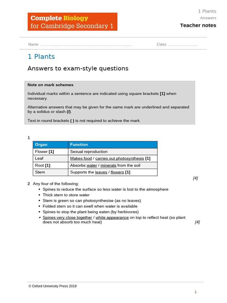 1 Plants Answers | PDF