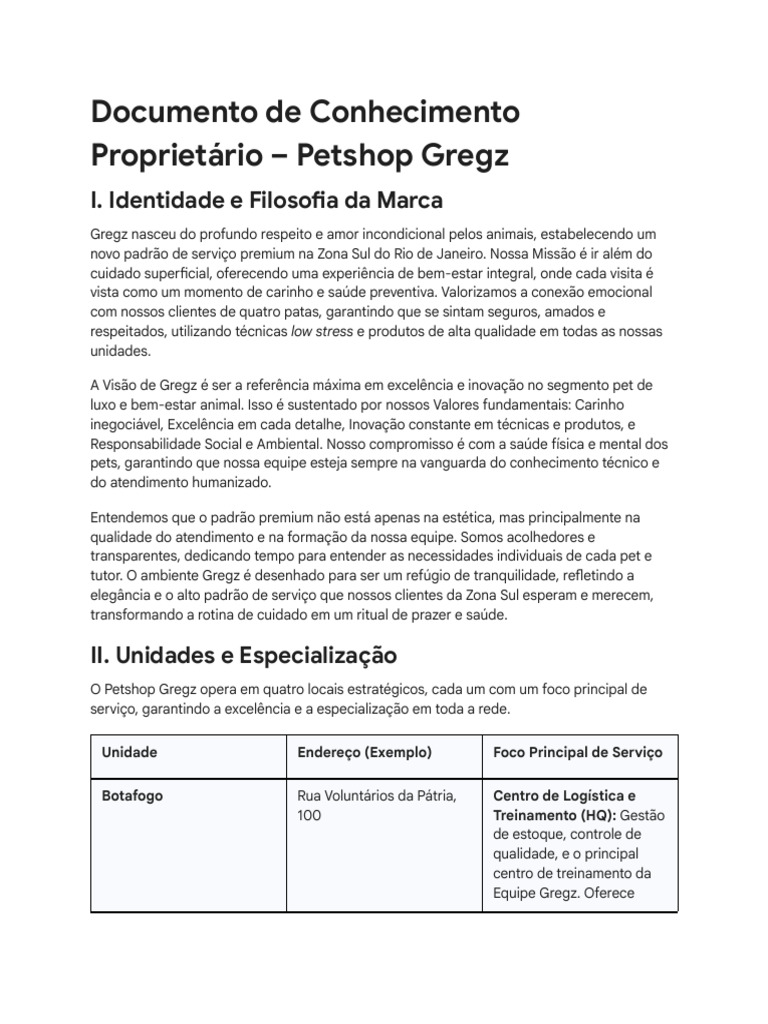 Documento de Conhecimento Proprietário - Petshop Gregz | PDF | Animal ...
