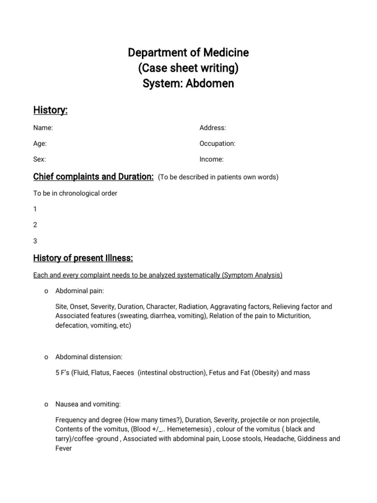 Abdomen Case Sheet Final | PDF