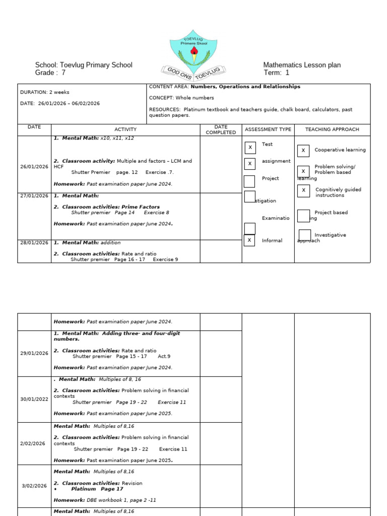 Maths Lesson Plan Term 1 Week 3-4-1 | PDF | Mathematics | Lesson Plan