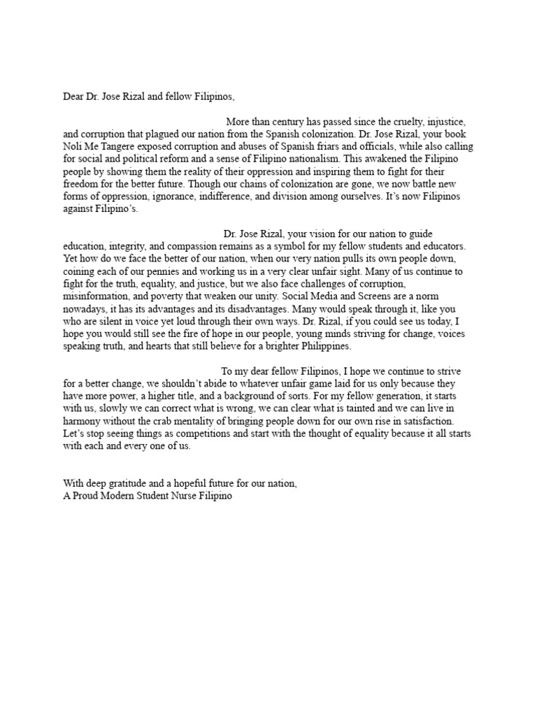 Letter To Rizal and To The Filipinos | PDF