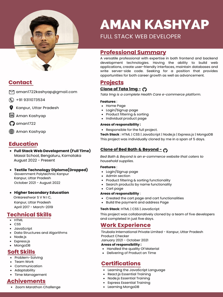 Aman Kashyap Resume | PDF | Java Script | Web Development