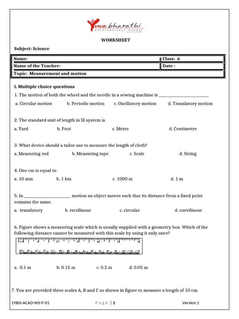 GIDB7796492-11. Measurement and Motion WS | PDF | Length | Units Of ...