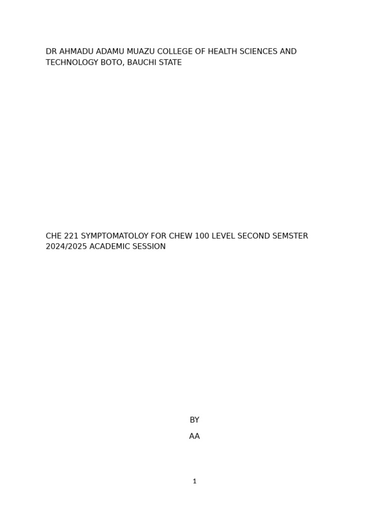 Che 221 Symptomatology 2025 | PDF | Human Body | Bronchitis