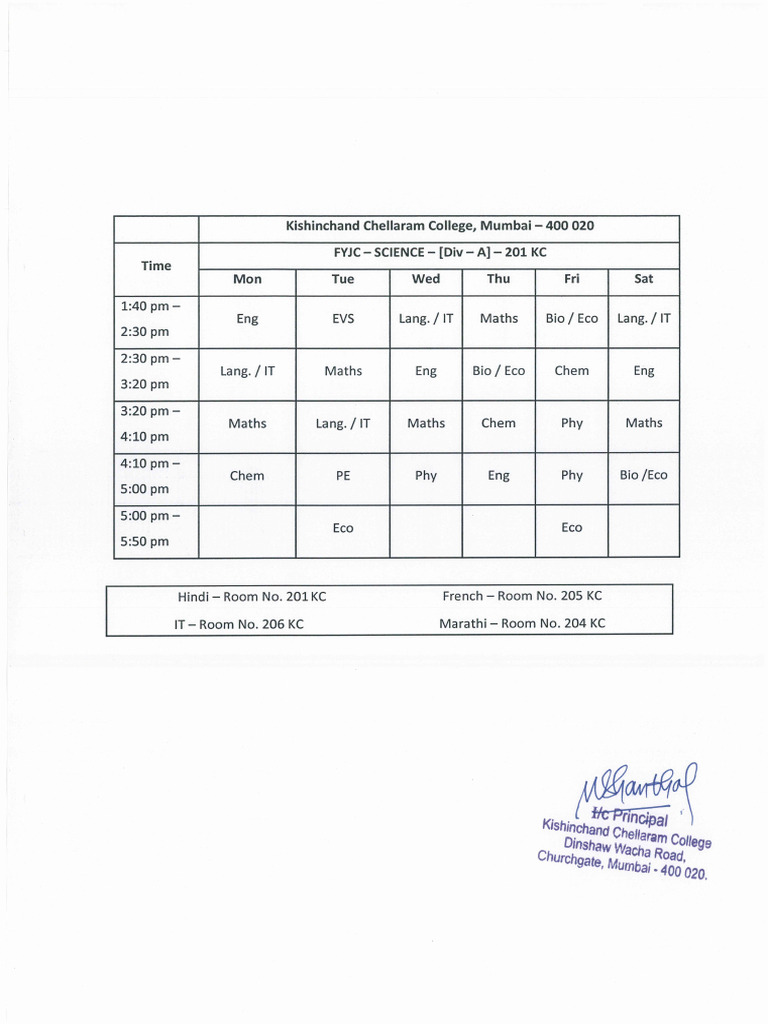 FYJC Science Commerce and Arts Lecture Timetable 2025 26 | PDF