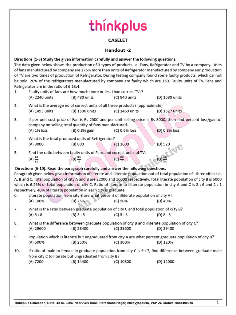 Caselet Handout - 2 | PDF | Expense | Chess Theory