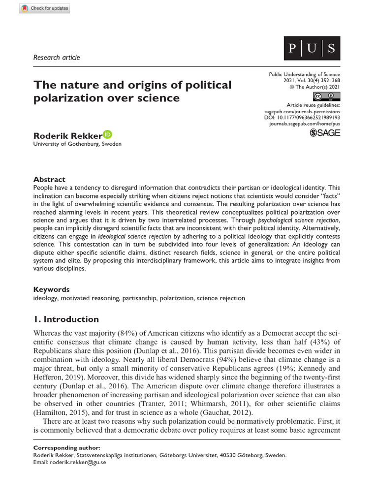 Rekker 2021 the Nature and Origins of Political Polarization Over ...