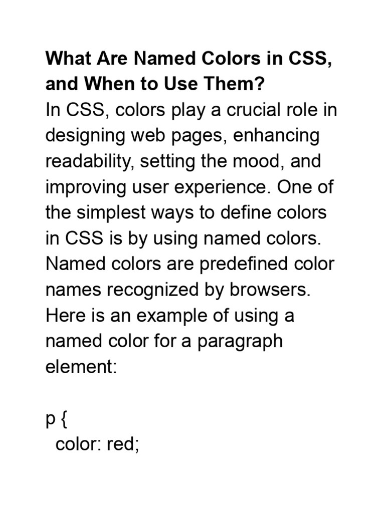 What Are Named Colors in CSS, and When To Use Them | PDF