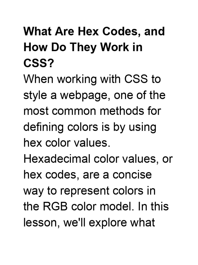 What Are Hex Codes, and How Do They Work in CSS | PDF | Rgb Color Model ...