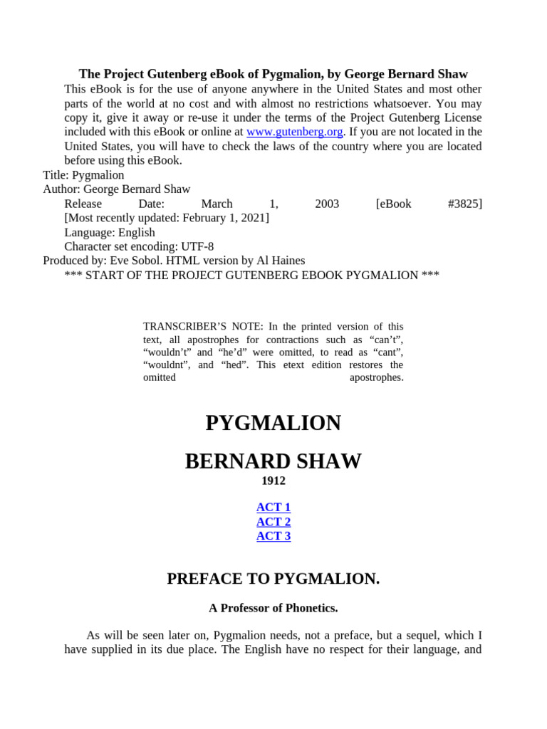 Pygmalion | PDF | Pygmalion (Play) | Shorthand