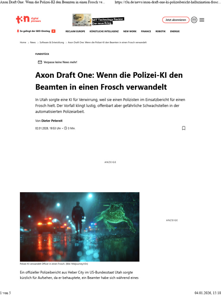 Axon Draft One - Wenn Die Polizei-KI Den Beamten in Einen Frosch ...