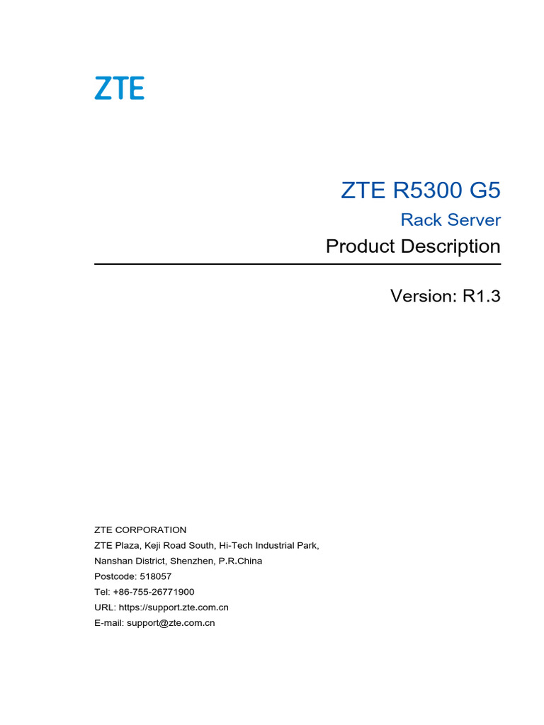 SJ-20231008085758-001-ZTE R5300 G5 Rack Server Product Description R1.3 ...