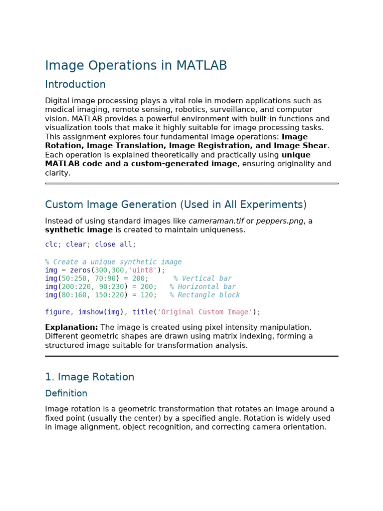 Image Operations in Matlab - Assignment | PDF | Multidimensional Signal ...