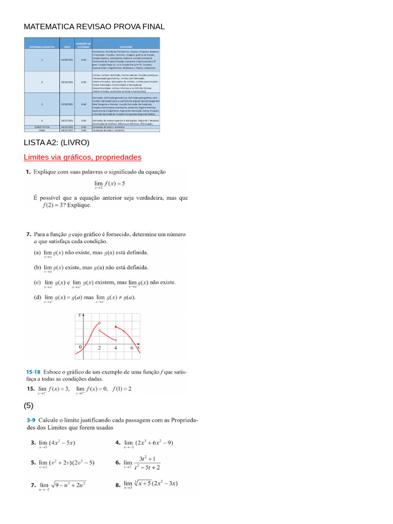 Matematica Revisao Prova Final | PDF