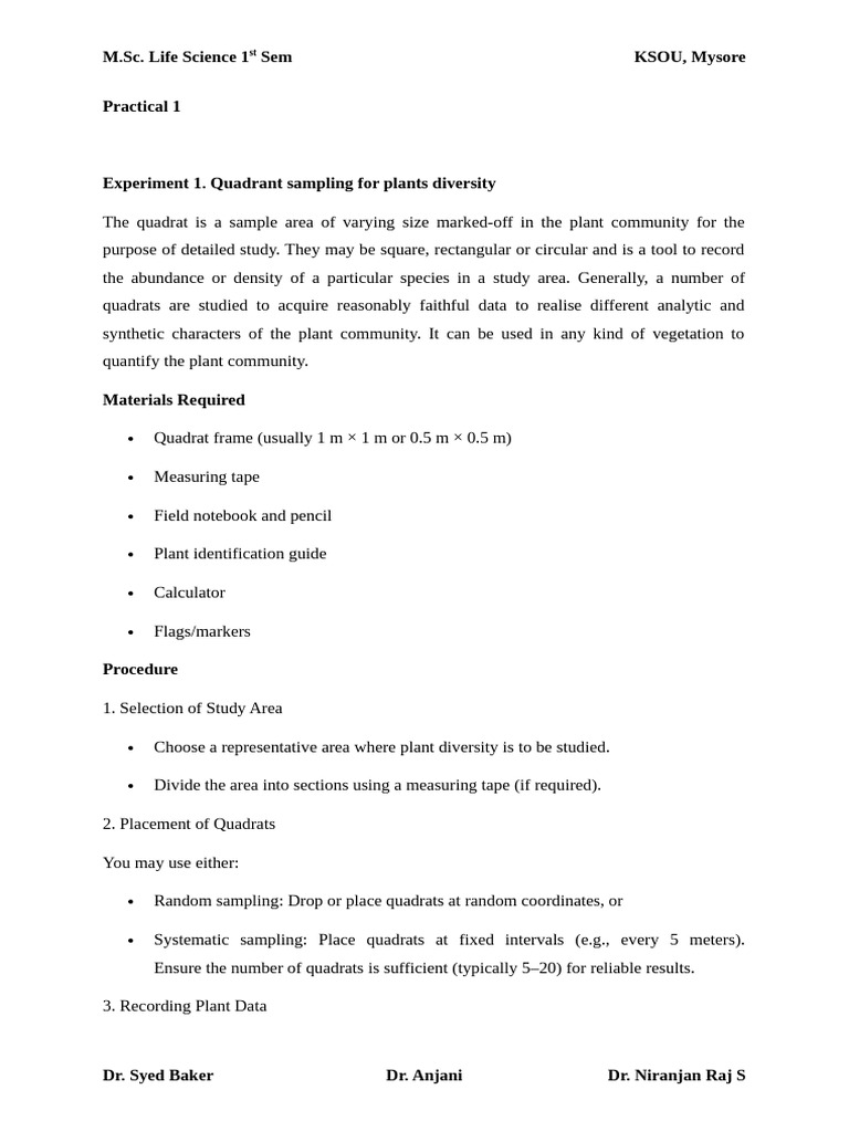 1st Sem Life Science Practical 1 (Biodiversity and Systamatics) | PDF ...