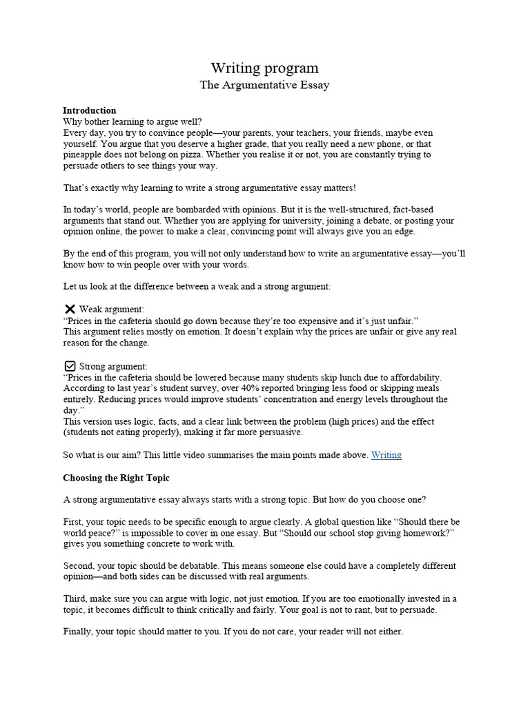 Writing Program Argumentative Essay + Letter of Application | PDF ...