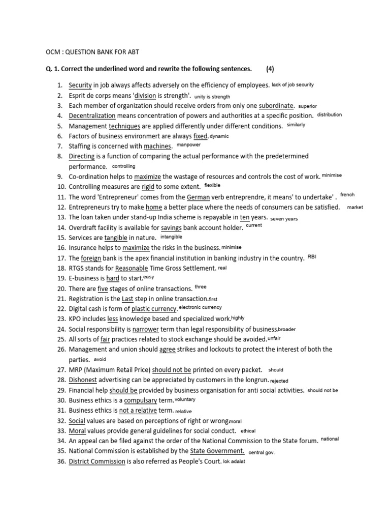 Ocm Question Bank W Answers | PDF | Business | Economies
