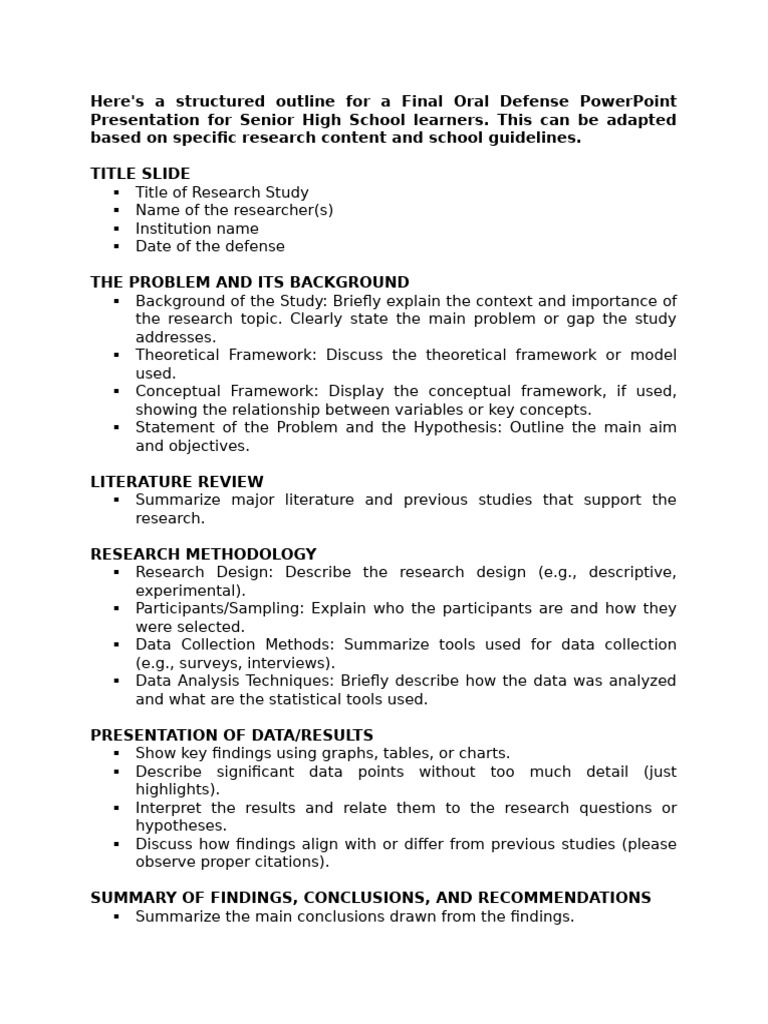 Outline For Final Oral Defense - PowerPoint Presentation | PDF