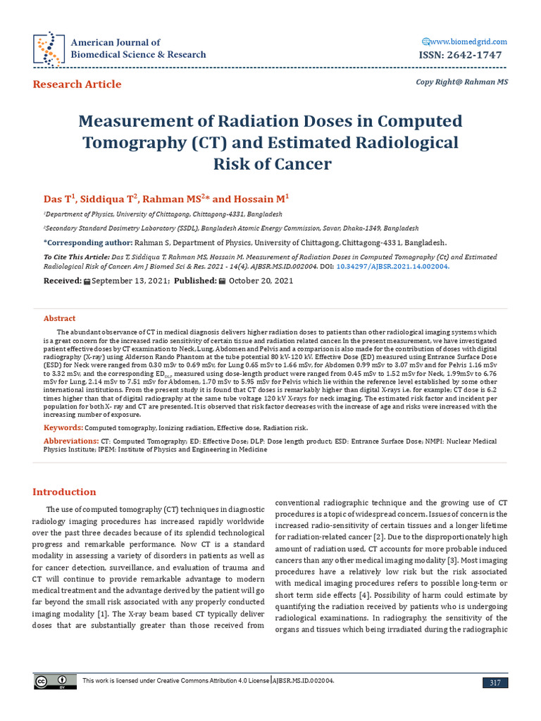 Como Medir A Dose Radiologica | PDF | Ct Scan | Absorbed Dose