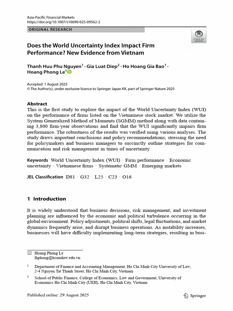 Does The World Uncertainty Index Impact Firm Performance New Evidence ...