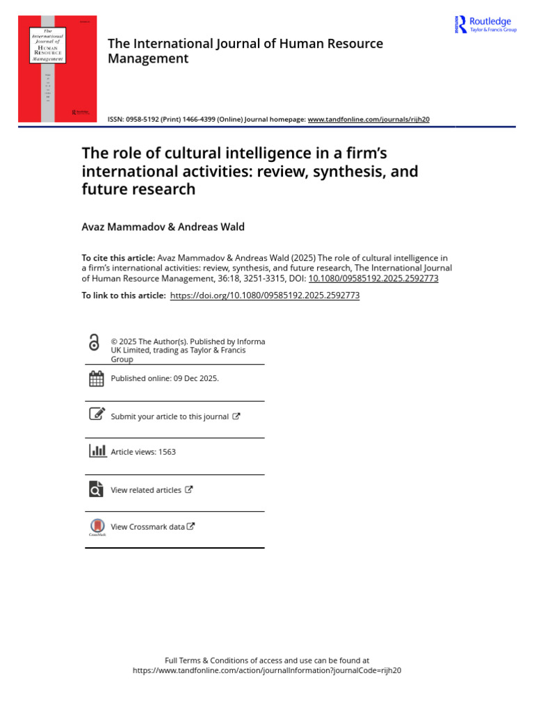 The Role of Cultural Intelligence in A Firm S International Activities ...